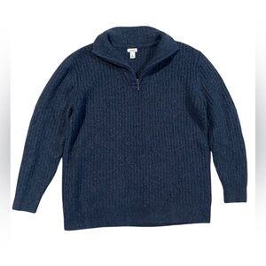 Mens LL Bean Quarter‎ Zip Pullover Navy Blue Sweater Large